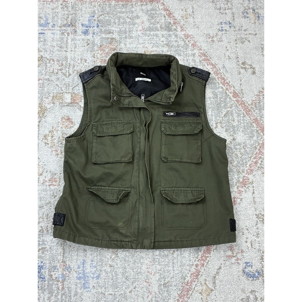 BDG Olive Green Cargo Utility Vest Streetwear Gorpcore Size Large Y2K